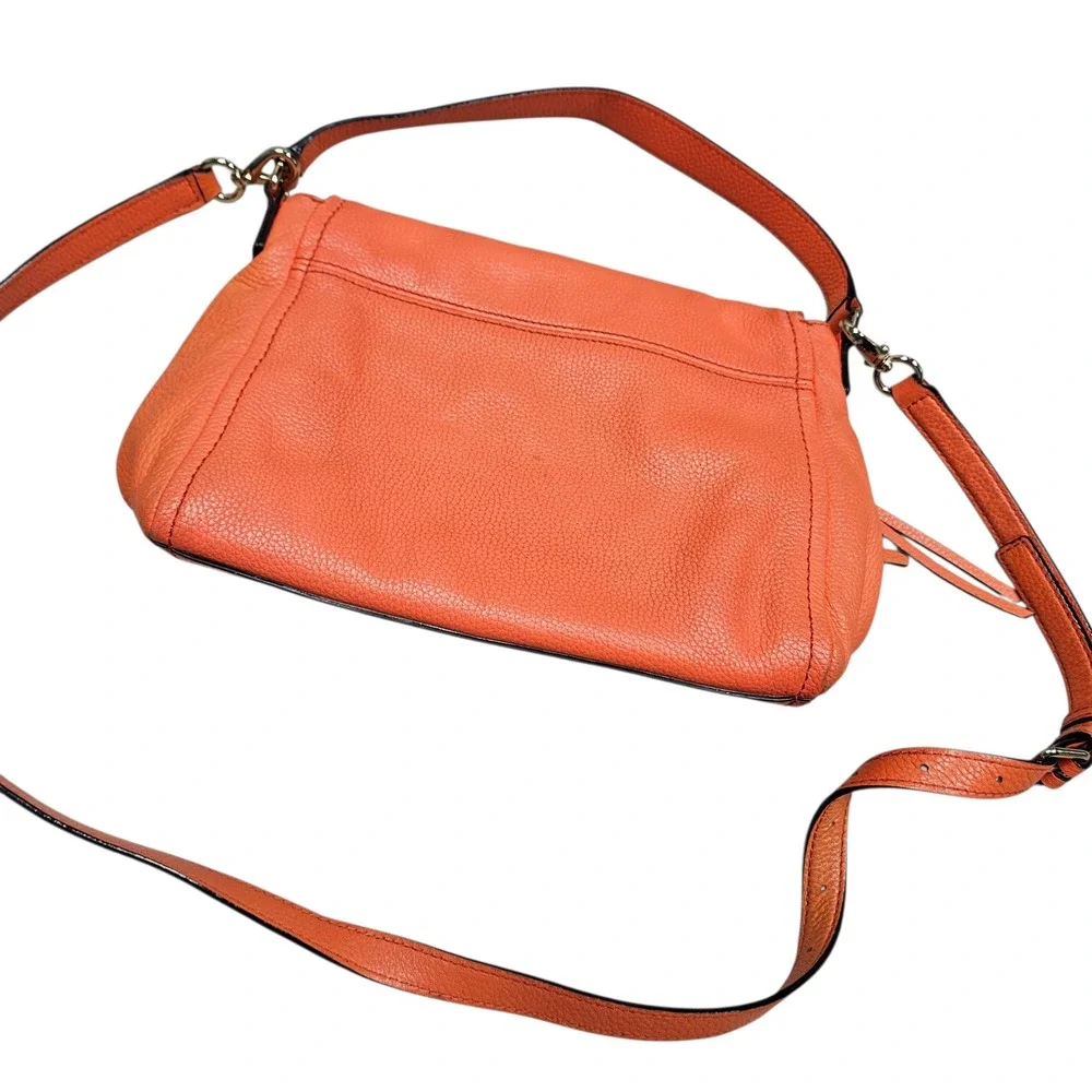 Kate Spade Pebbled Leather Crossbody Bag Coral Orange Flap Zip‎ Pocket Bright